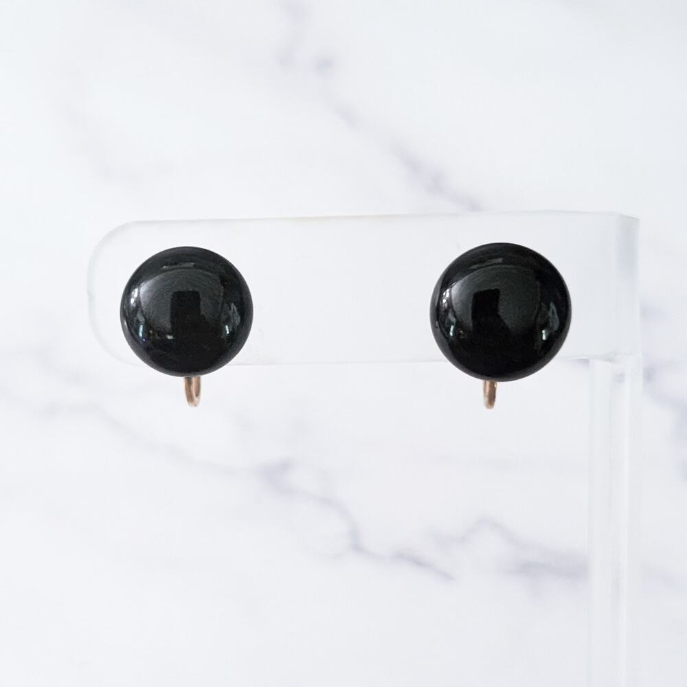 Vintage Screw On Earrings Black Retro 0.5" - Condition Issues